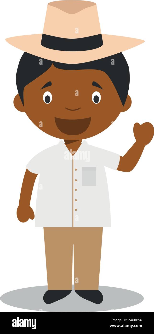 Carattere da Cuba vestito in modo tradizionale con un cappello di Panama. Illustrazione Vettoriale. I bambini del mondo collezione. Illustrazione Vettoriale
