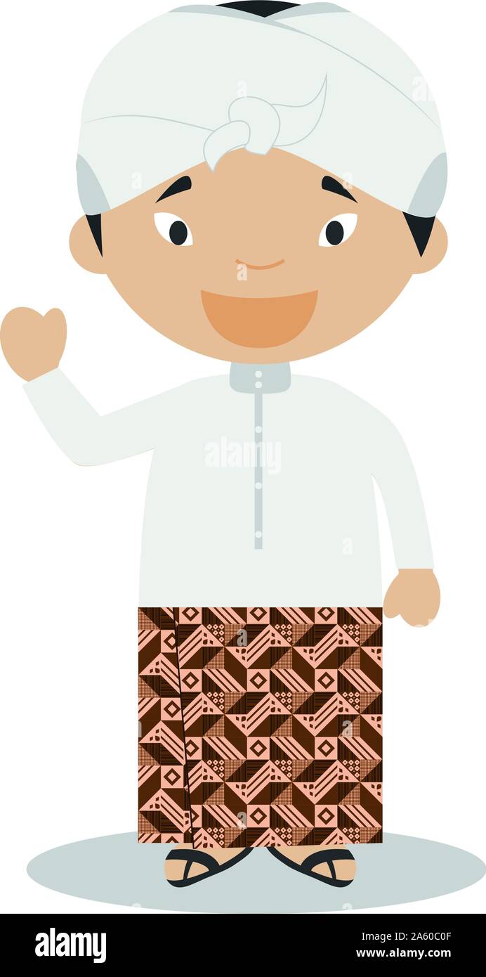 Carattere da Indonesia vestito in modo tradizionale illustrazione vettoriale. I bambini del mondo collezione. Illustrazione Vettoriale