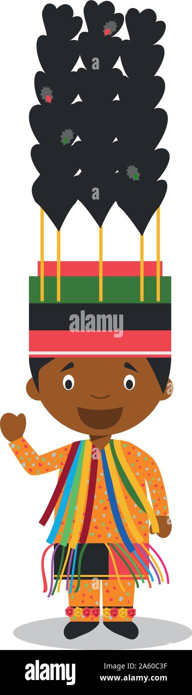 Carattere da Saint Kitts e Nevis vestito in modo tradizionale per il carnevale. Illustrazione Vettoriale. I bambini del mondo collezione. Illustrazione Vettoriale