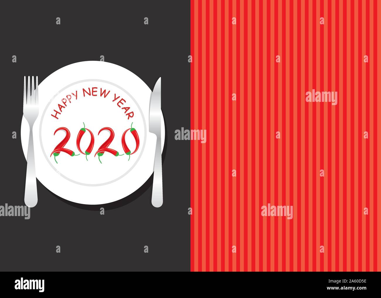 Felice anno nuovo 2020 design della scheda, utilizzando con 2020 chili numero utilizzando il menu del ristorante card Illustrazione Vettoriale