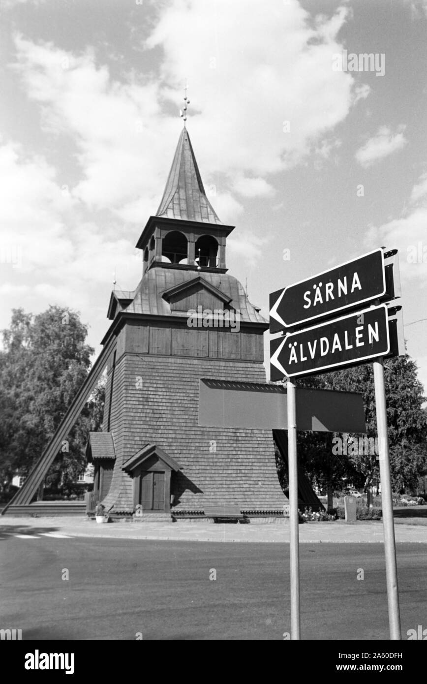 Glockenturm der Kirche des Erzengels Michael, Mora, Schweden, 1969. Il campanile della chiesa di San Michele Arcangelo, Mora, Svezia, 1969. Foto Stock