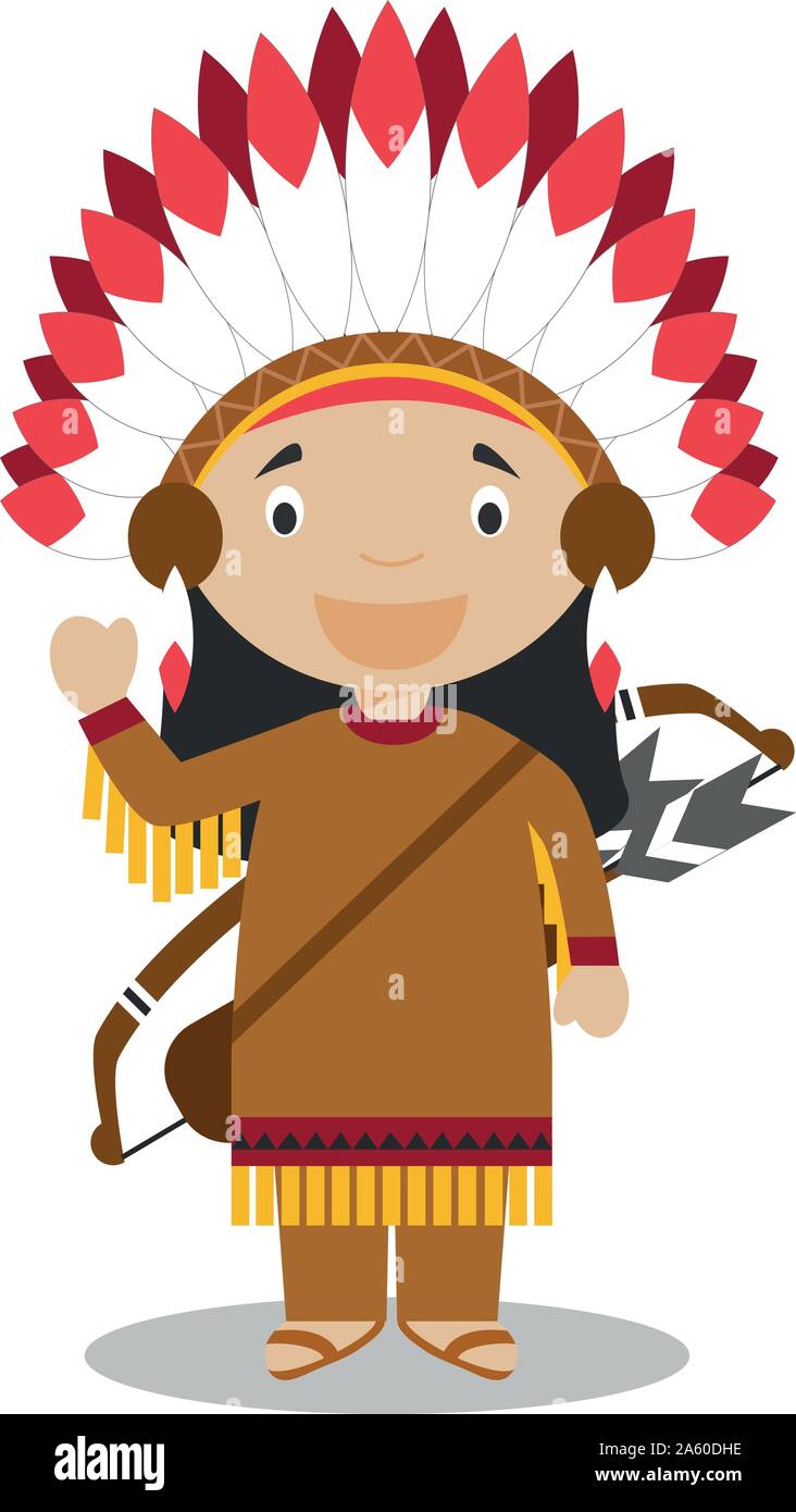 Carattere da Stati Uniti vestito in modo tradizionale degli Indiani Americani. Illustrazione Vettoriale. I bambini del mondo collezione. Illustrazione Vettoriale