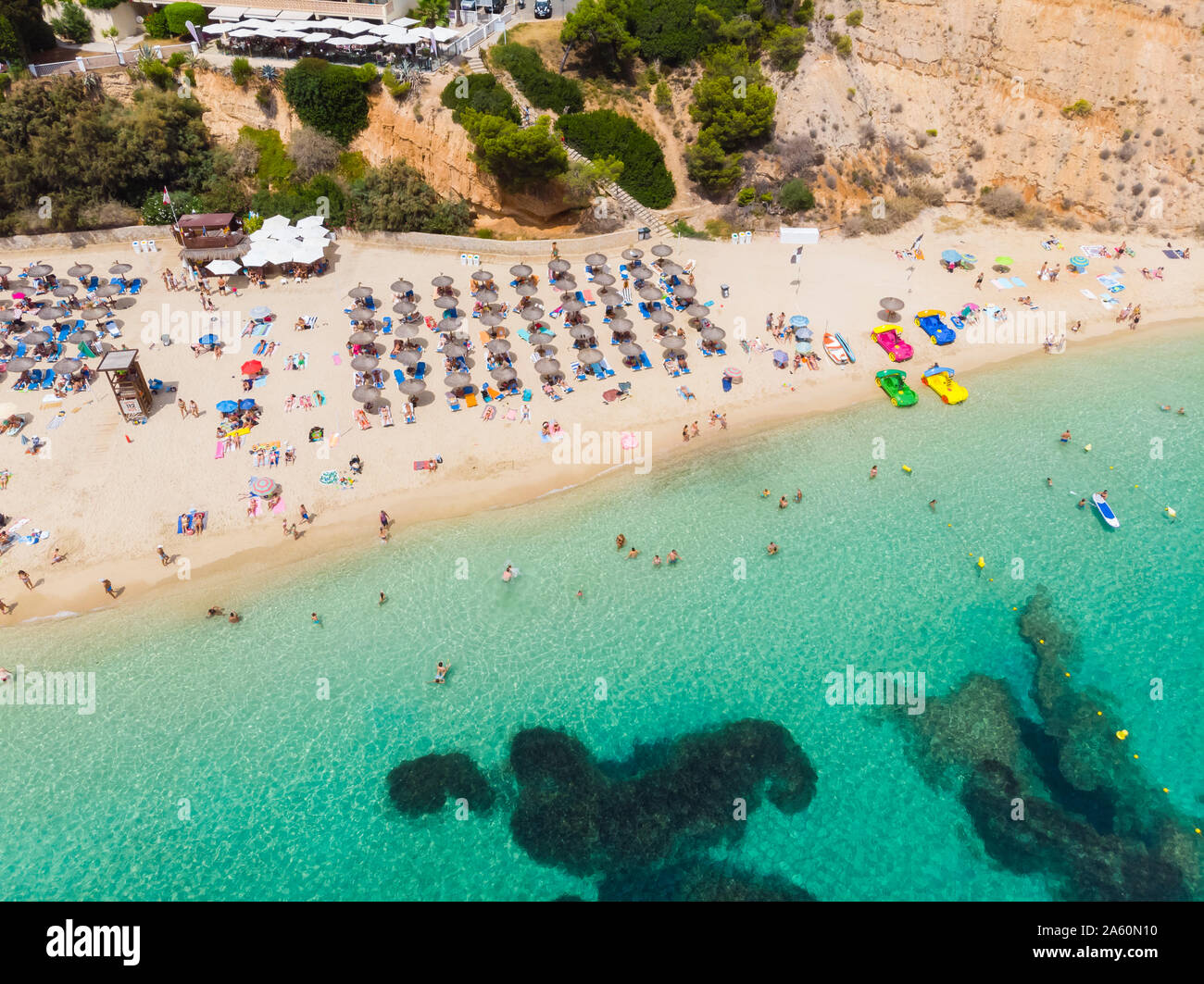 Isole Baleari Spagna, Mallorca, vista aerea di Portals Nous, Spiaggia di Platja de S'Oratori Foto Stock