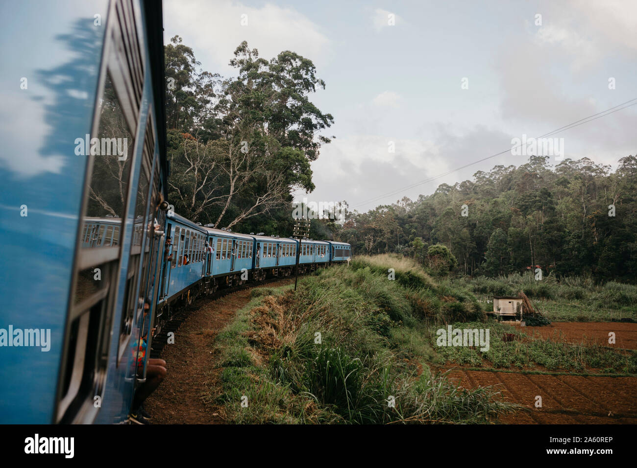 Treno in movimento dal settore agricolo in Sri Lanka contro sky Foto Stock