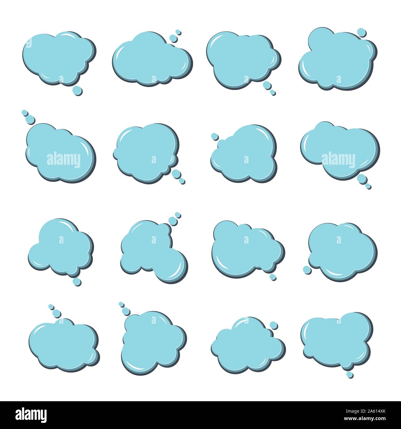 Raccolta di modelli multicolore fumetti. Vettore blu figurine nello stile del fumetto pop art. Badge possono essere utilizzati per la decorazione di kids illus Illustrazione Vettoriale