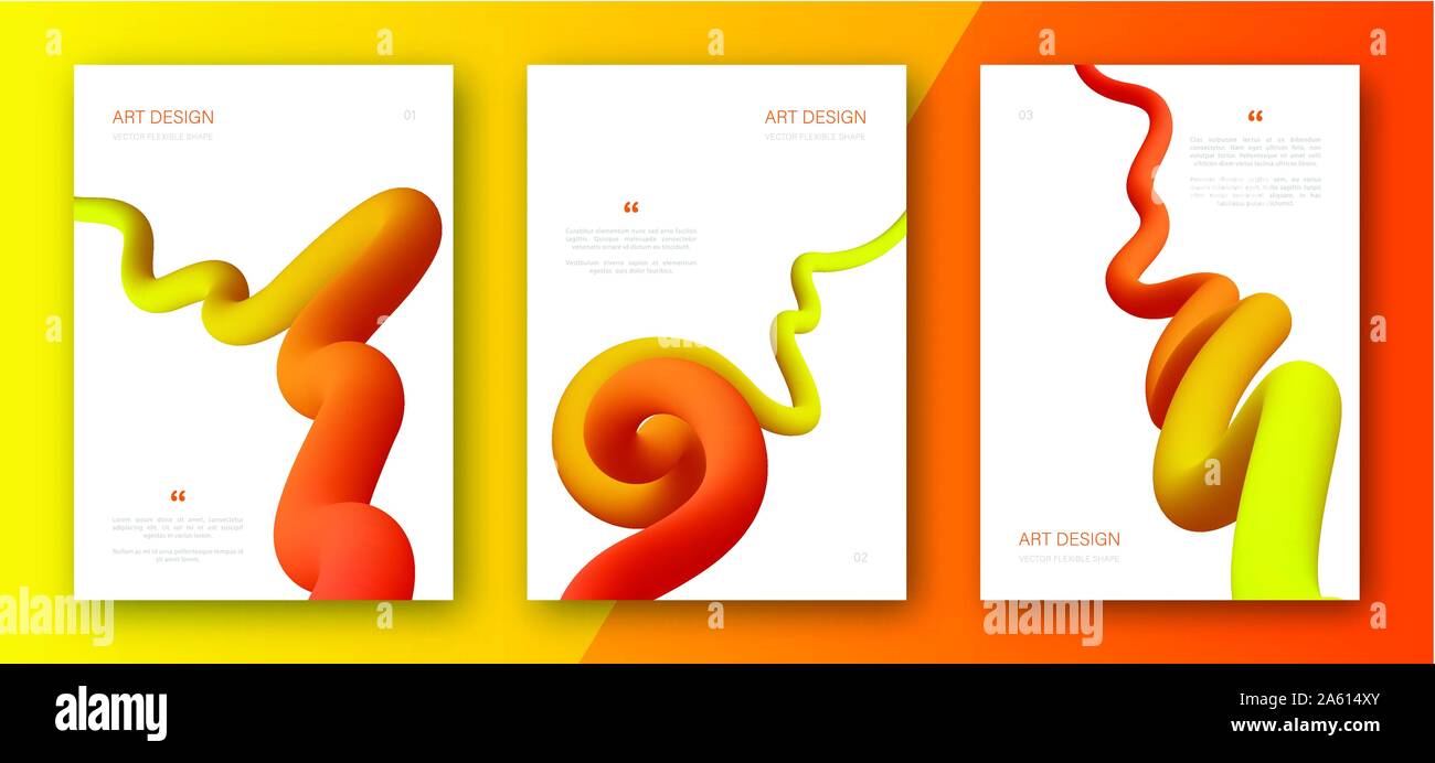 Alla moda sfondi astratti. Il futuristico design volantini con giallo-arancio forme di gradiente. Serie di poster con forme di fluido. Moderno set di copertura Illustrazione Vettoriale