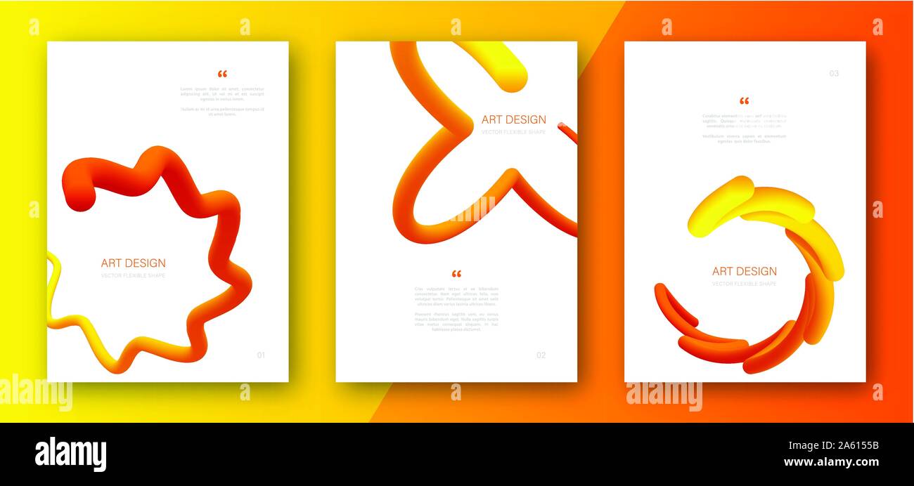 Creative coperchio colorato set. Abstract alla moda design volantini con fluido giallo-arancio forme di gradiente. Striscioni con abstract forme curve Illustrazione Vettoriale