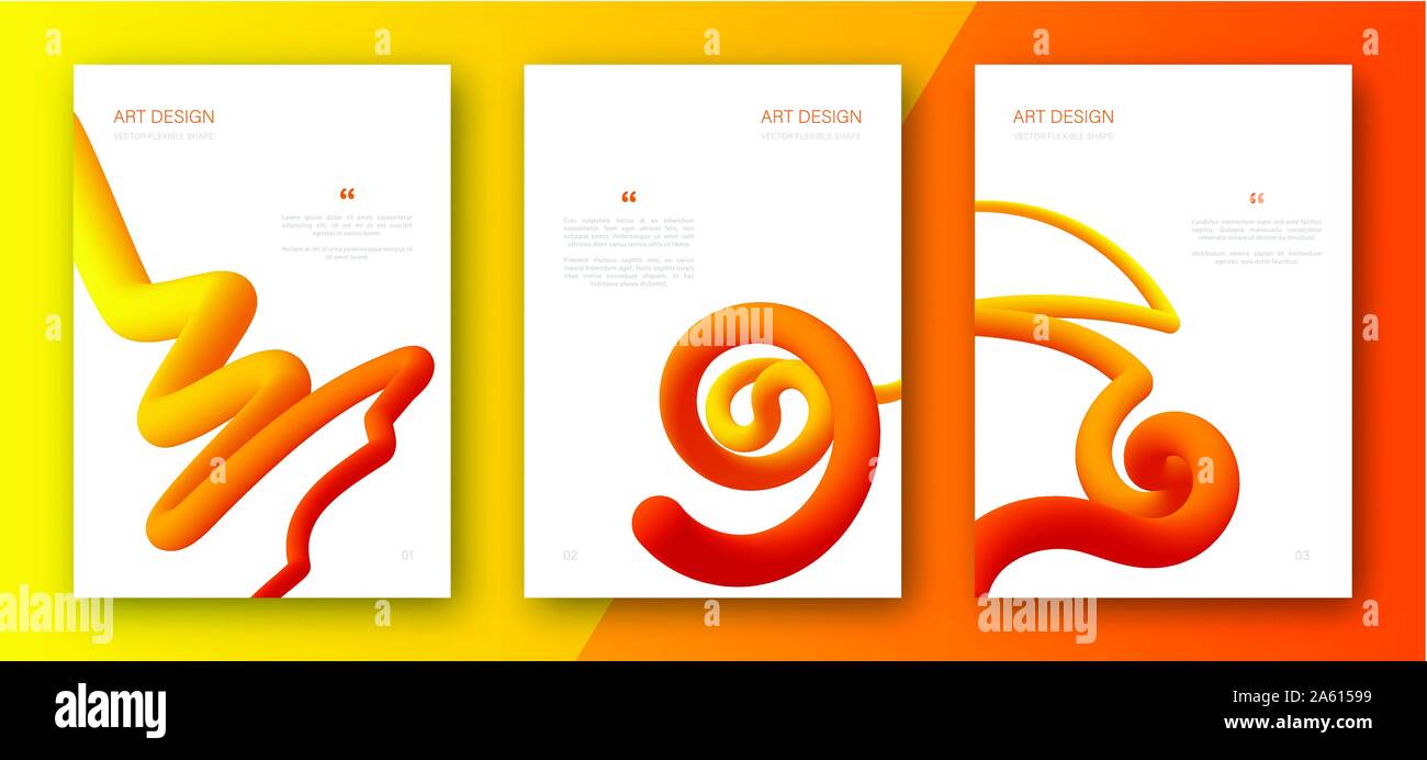 Creative coperchio colorato set. Abstract alla moda design volantini con fluido giallo-arancio forme di gradiente. Striscioni con abstract forme curve Illustrazione Vettoriale