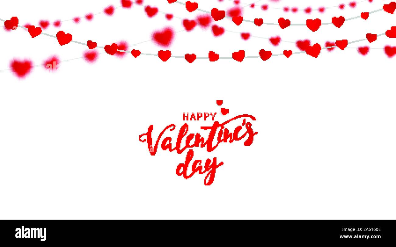 Il giorno di San Valentino biglietto di auguri. Ghirlande di cuori rossi Illustrazione Vettoriale
