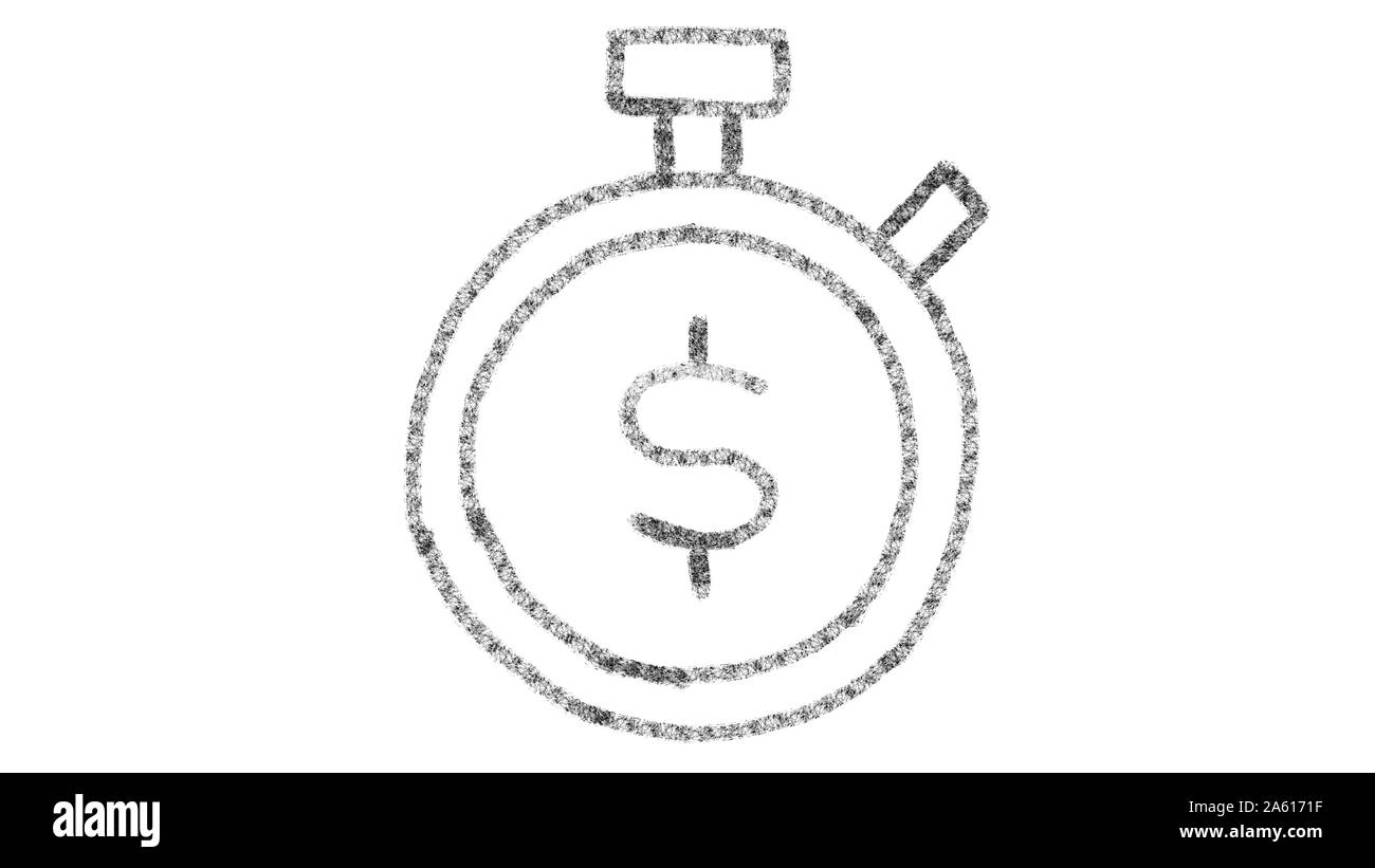 Orologio e icona di denaro disegnato con lo stile di disegno sulla lavagna, riprese animate ideale per il compositing e motiongrafics Foto Stock