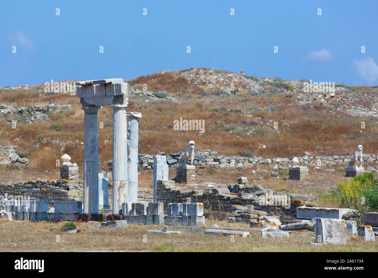 Agorà degli Italiani, Isola di Delos, Sito Patrimonio Mondiale dell'UNESCO, Cicladi, gruppo di isole greche, Grecia, Europa Foto Stock