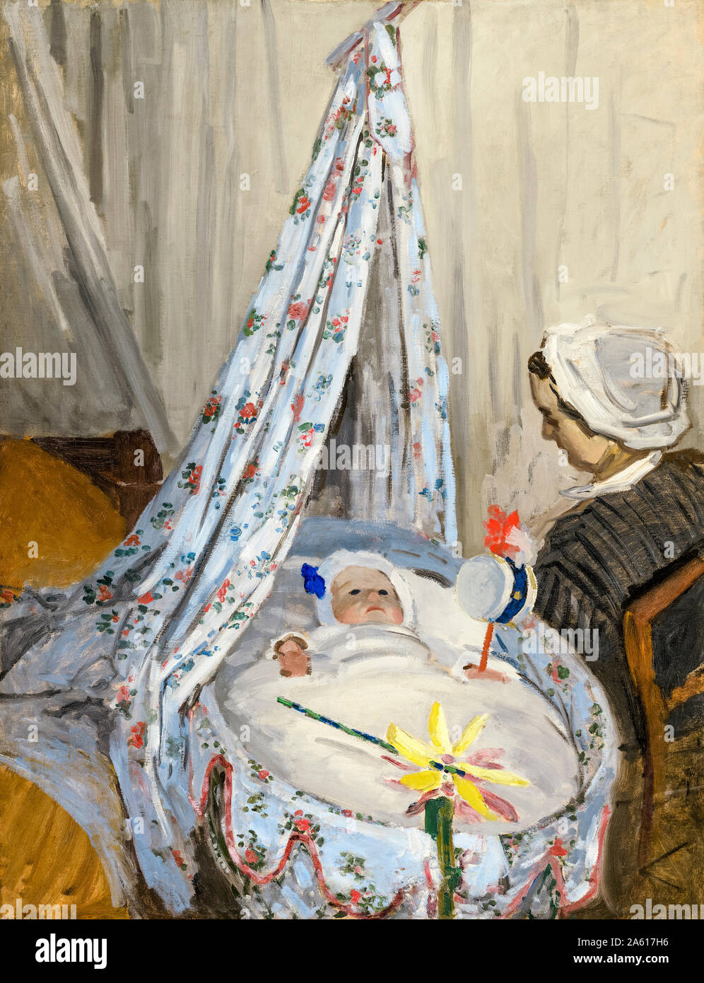 Claude Monet, culla, Camille con l'artista figlio di Jean, pittura, 1867 Foto Stock