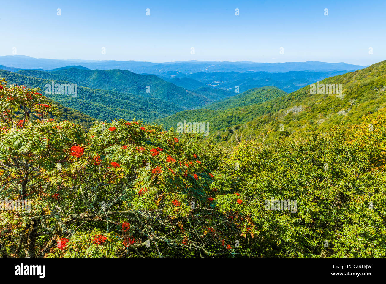 Vista delle Smoky Mountains da Blue Ridge Parkway in Nord Caolina negli Stati Uniti Foto Stock
