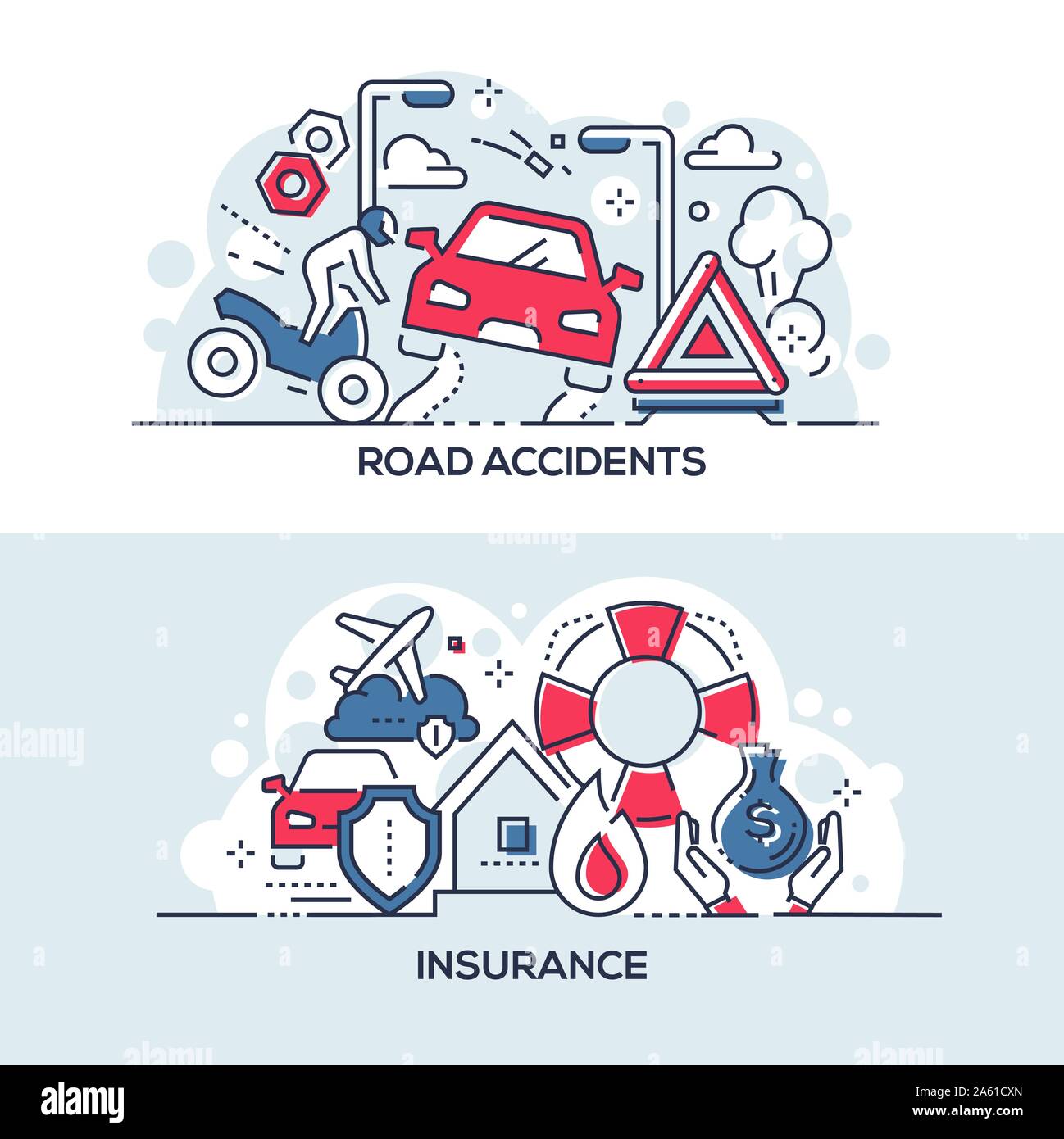 Gli incidenti stradali e servizio di assicurazione modello di pagina di intestazione Illustrazione Vettoriale