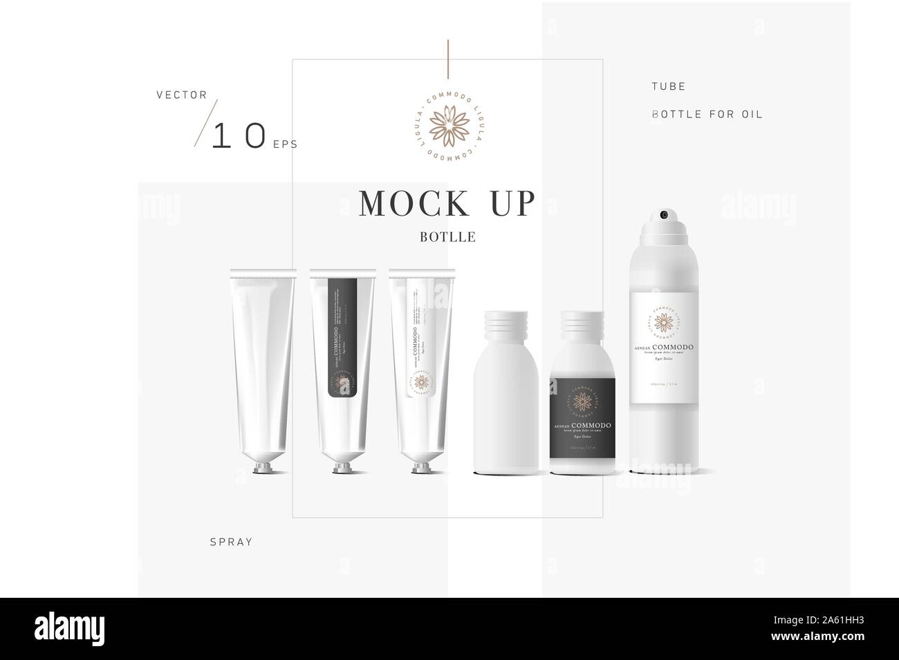 Realistico bianco crema cosmetica contenitore e il tubo per la crema, unguento, pasta dentifricia, lozione Mock up bottiglia con etichetta di design. Pompa di sapone. Contenitori per Illustrazione Vettoriale