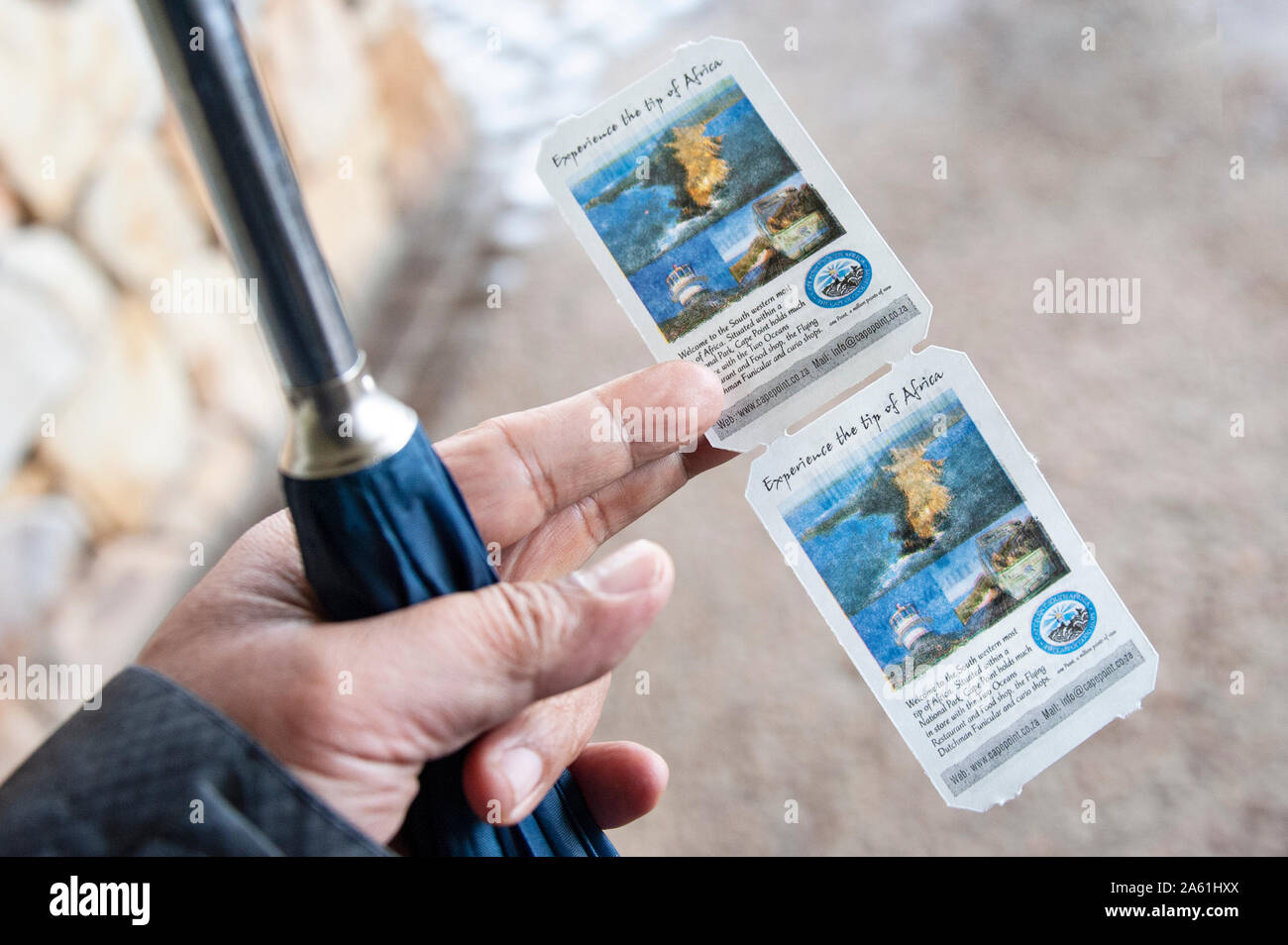 I biglietti per il punto di vista superiore, Capo di Buona Speranza, Cape Town, Sud Africa. 4/24//2011. Foto Stock