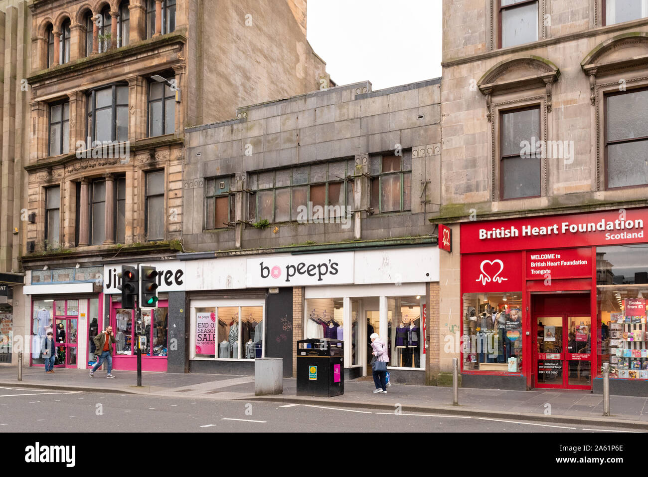 Edificio Art Deco su edifici a rischio registrati su Trongate, Glasgow, Scozia Foto Stock