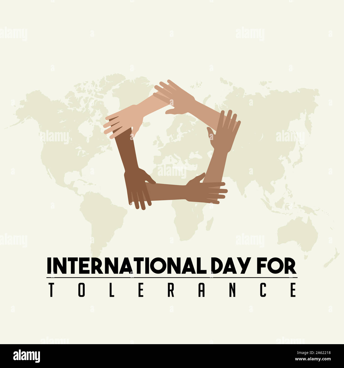 Giornata internazionale per la tolleranza con i cinque holding hands disegno vettoriale Foto Stock