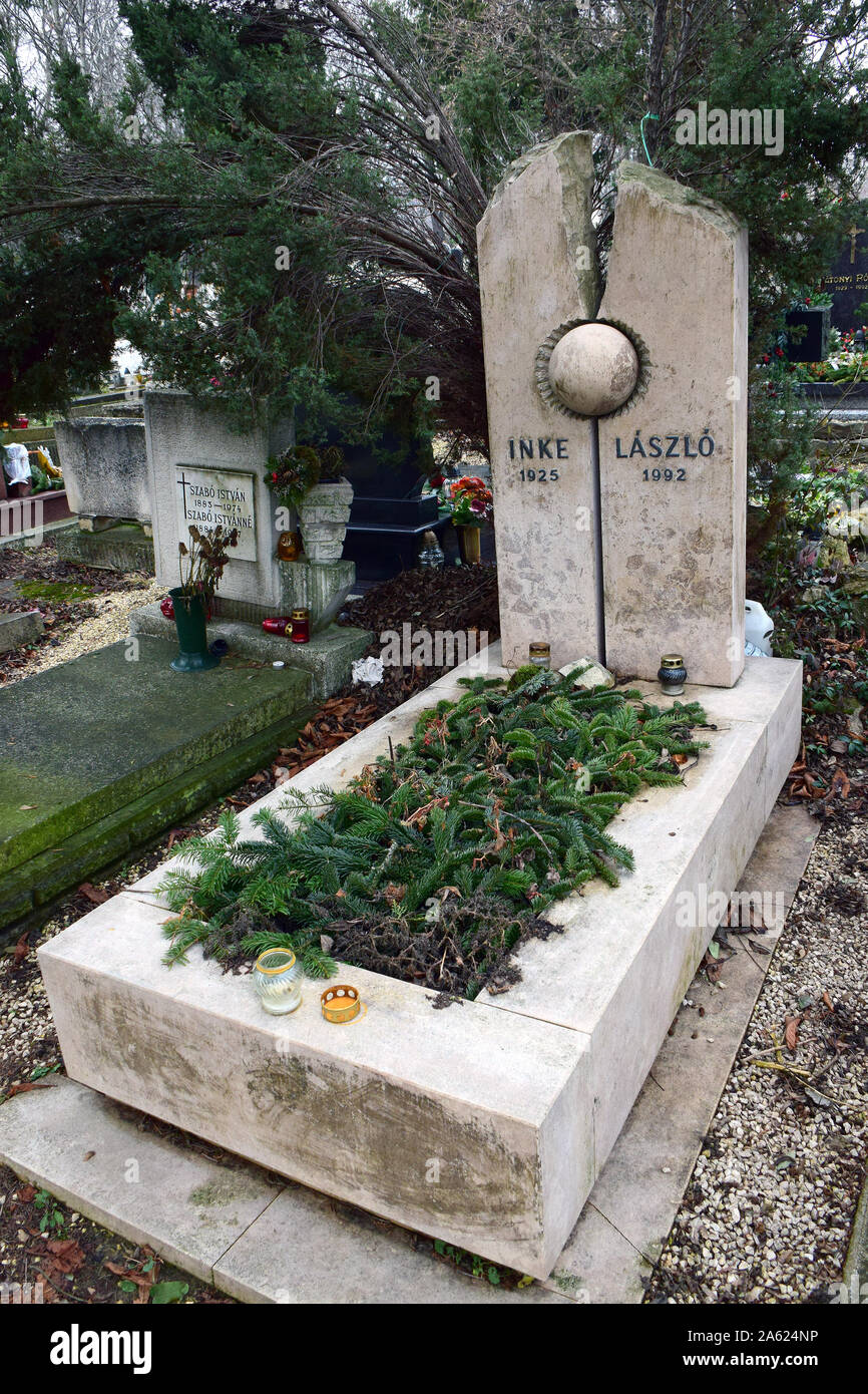 Tomba di László Inke (attore), cimitero Farkasréti o Farkasrét Cimitero Farkasréti temető, Budapest, Ungheria Magyarország, Europa Foto Stock