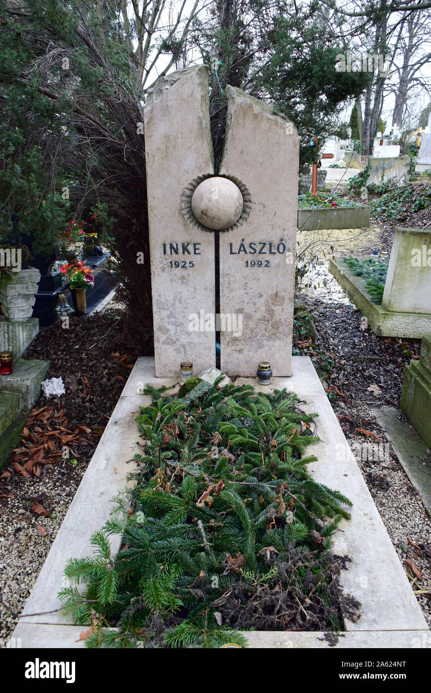Tomba di László Inke (attore), cimitero Farkasréti o Farkasrét Cimitero Farkasréti temető, Budapest, Ungheria Magyarország, Europa Foto Stock
