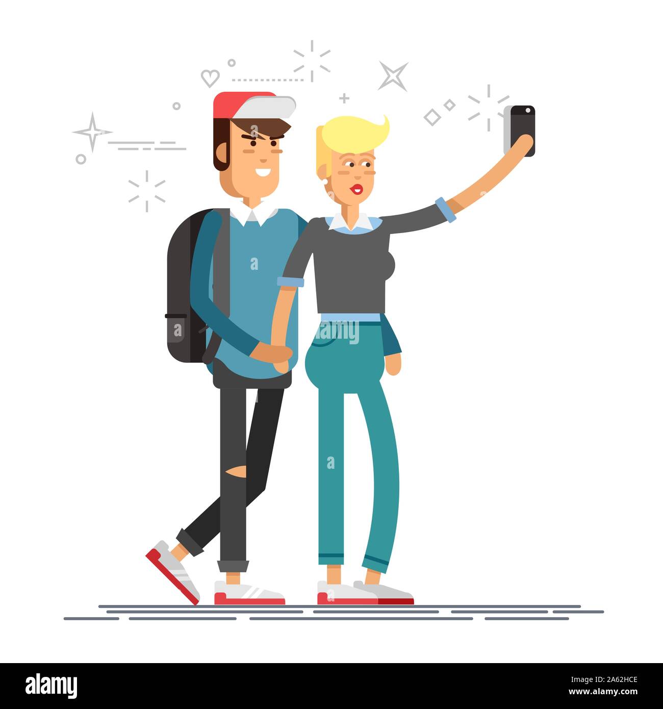 Design elegante e piatto sul giovane hipster Illustrazione Vettoriale