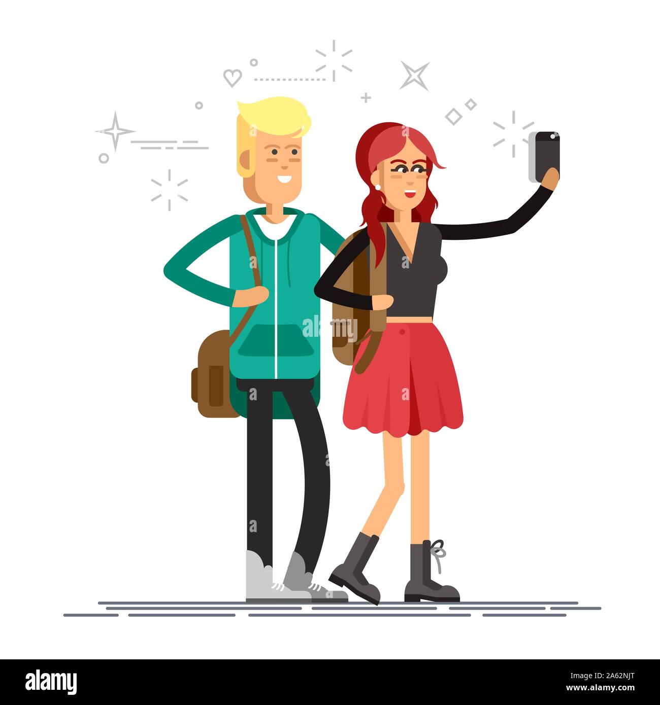 Design elegante e piatto sul giovane hipster Illustrazione Vettoriale