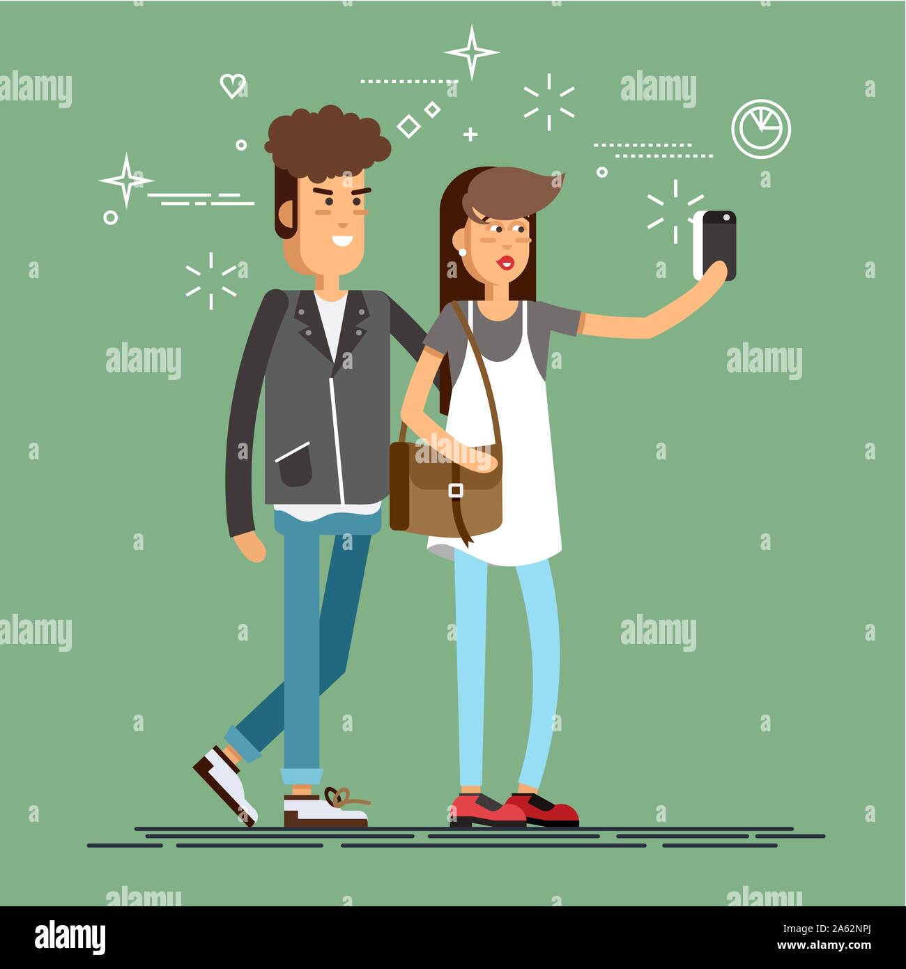 Design elegante e piatto sul giovane hipster Illustrazione Vettoriale