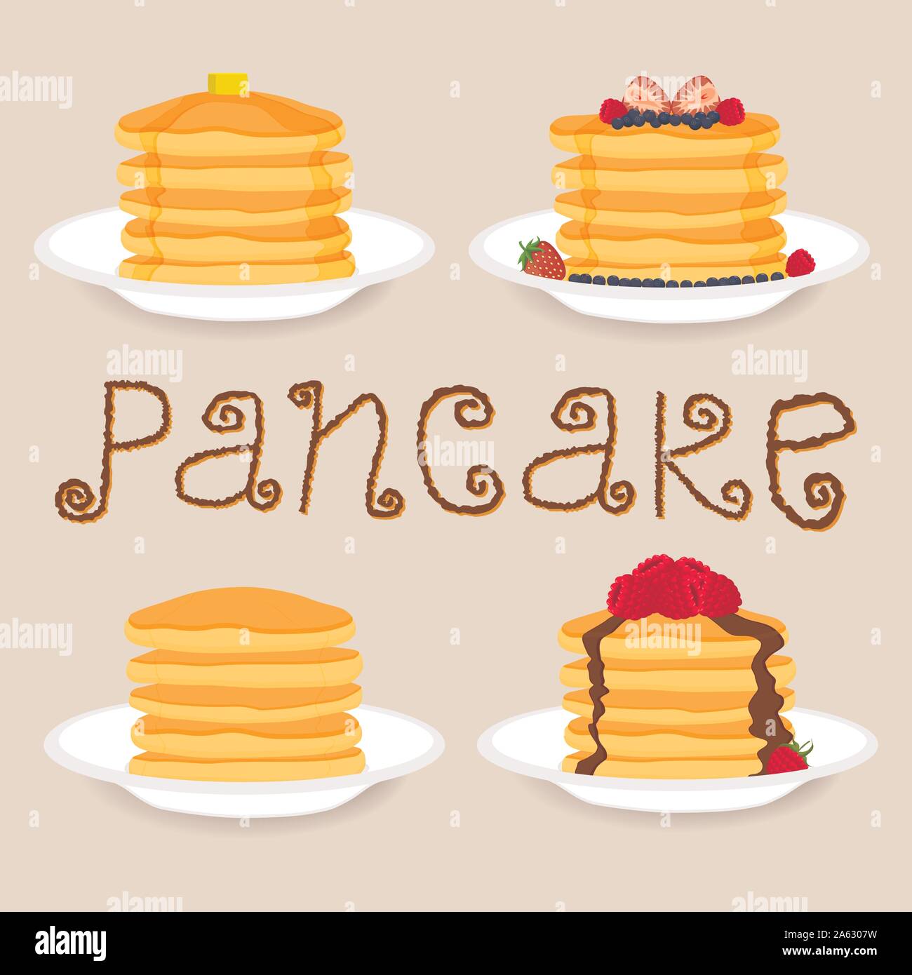 Vettore di astratta icona logo illustrazione per giallo pancake. Pancake disegno consistente di heap di casa in casa Torte a caldo sulla piastra, crêpe dolce cibo. Mangiare Illustrazione Vettoriale