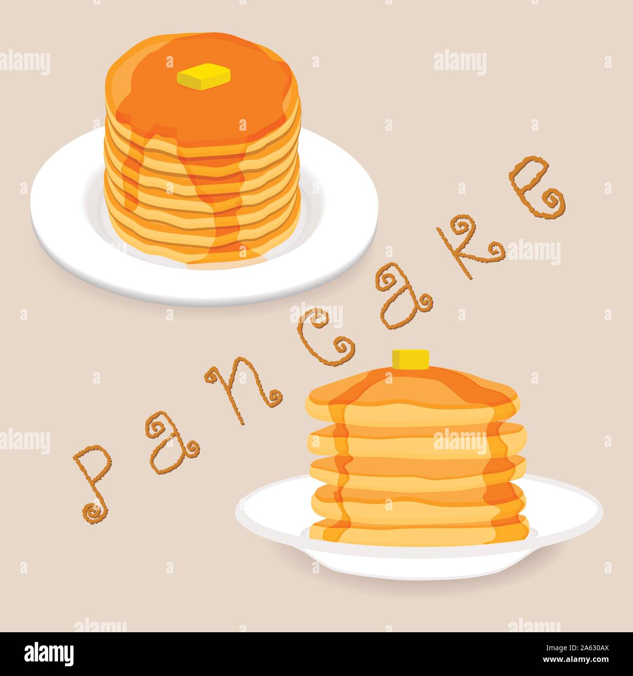 Vettore di astratta icona logo illustrazione per giallo pancake. Pancake disegno consistente di heap di casa in casa Torte a caldo sulla piastra, crêpe dolce cibo. Mangiare Illustrazione Vettoriale