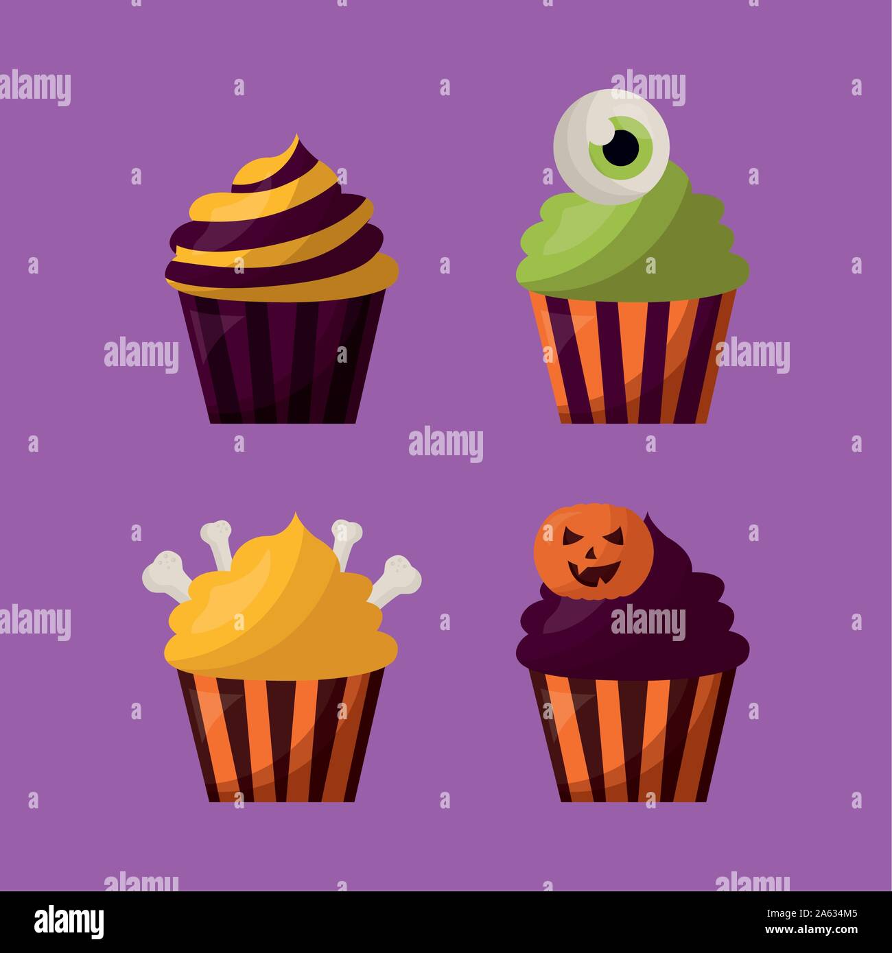 Bundle di halloween tortini di set di icone Illustrazione Vettoriale
