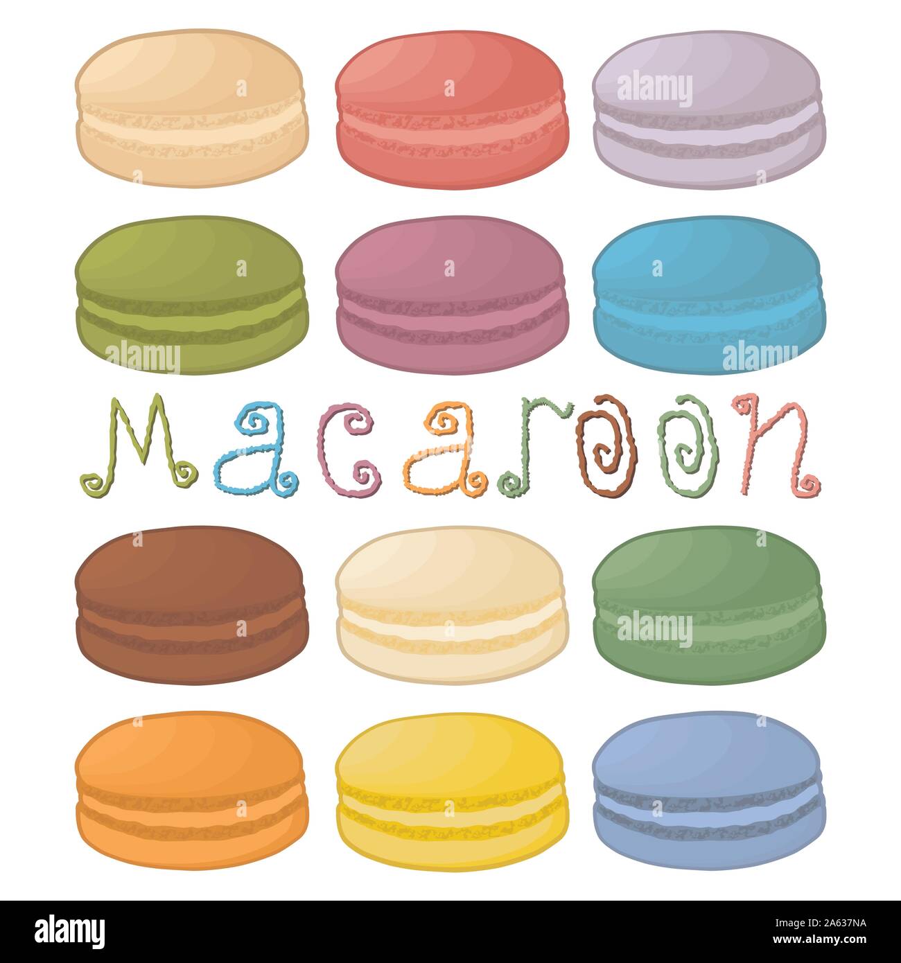 Icona vettore illustrazione logo per pila macaron colorati, beni cotti al forno al mattino la prima colazione. Macaron disegno costituito da dolce naturale francese dessert Illustrazione Vettoriale