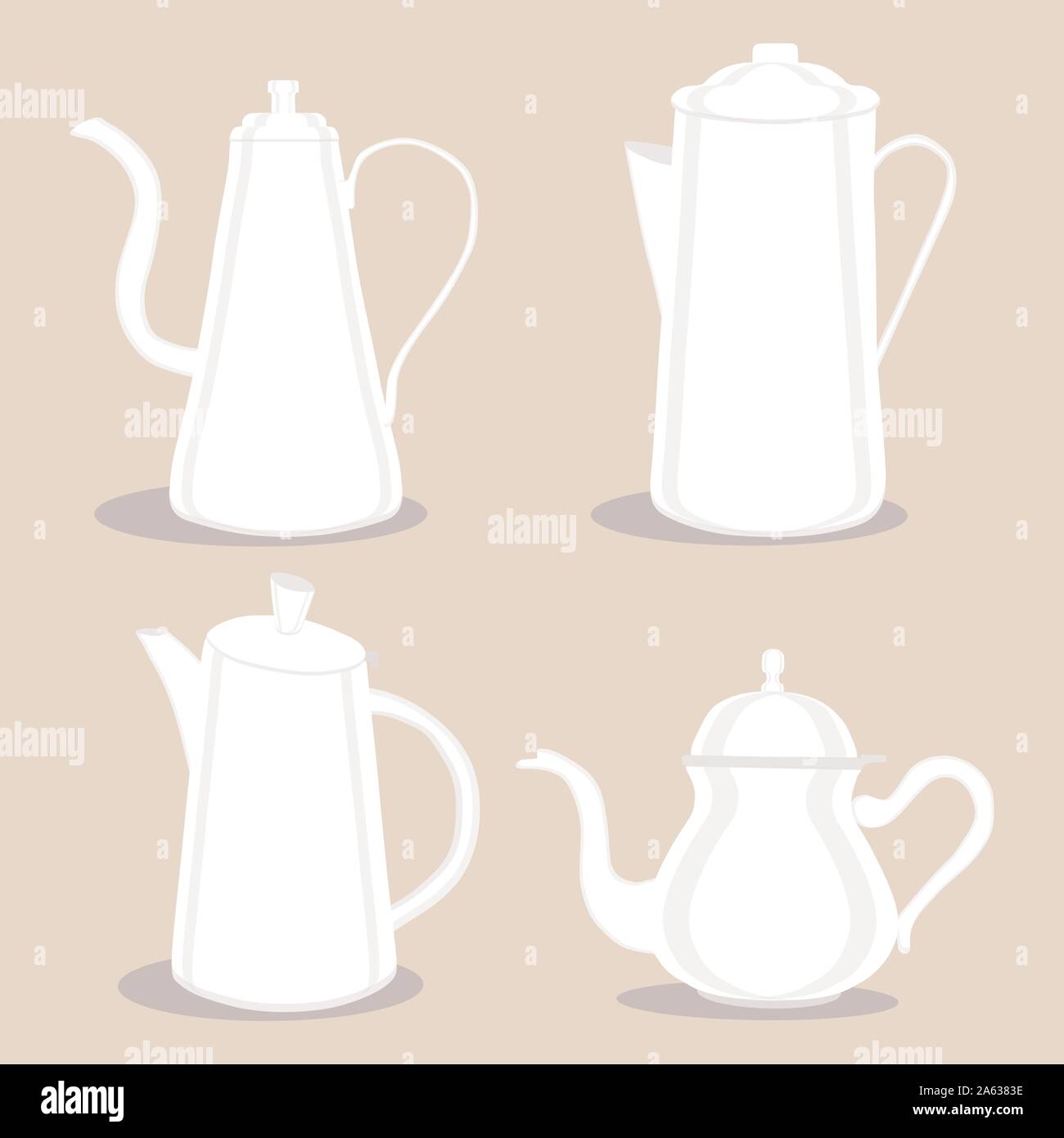 Abstract illustrazione vettoriale logo per teiera ceramica, bollitore su sfondo. Teiera pattern costituito da vetro bollitori con maniglia, Coperchio, beccuccio per dra Illustrazione Vettoriale