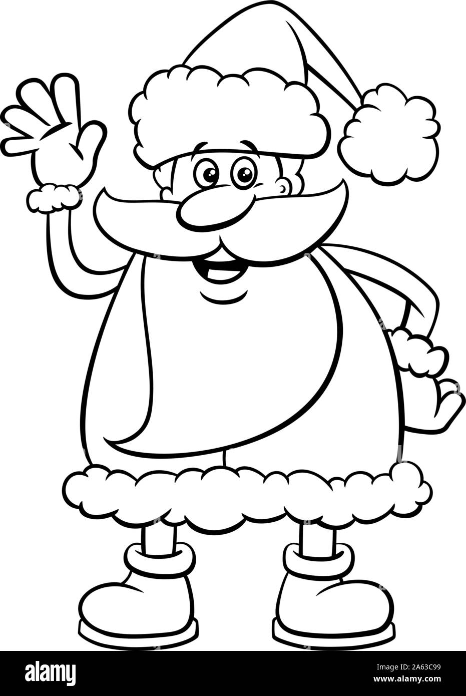 Bianco e Nero Cartoon illustrazione di divertenti Babbo Natale carattere sul tempo di Natale libro da colorare pagina Illustrazione Vettoriale
