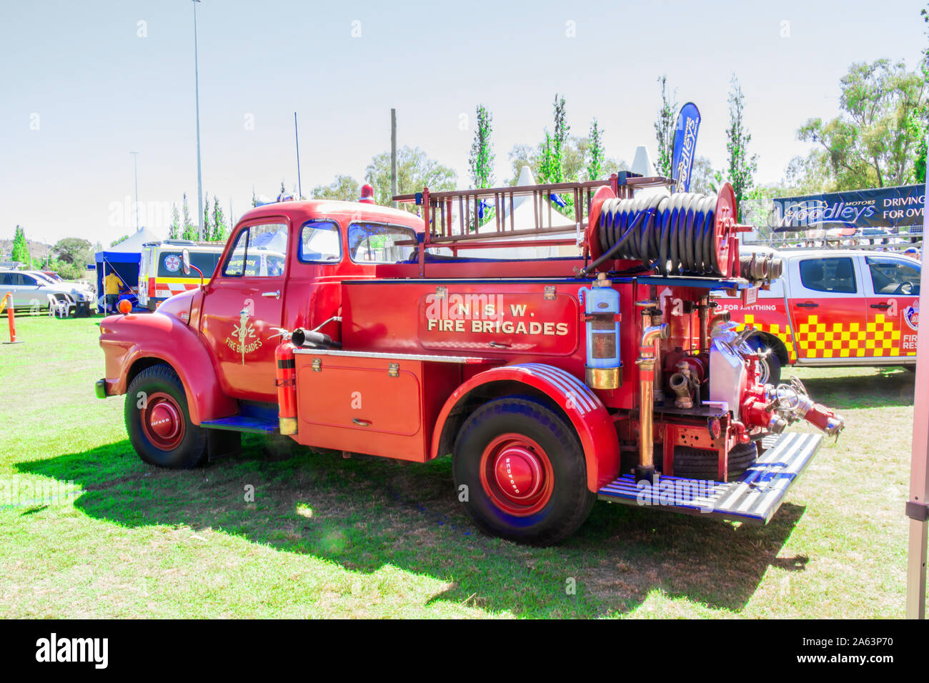 Vintage Bedford Fire carrello motore sul display a Tamworth in Australia. Foto Stock