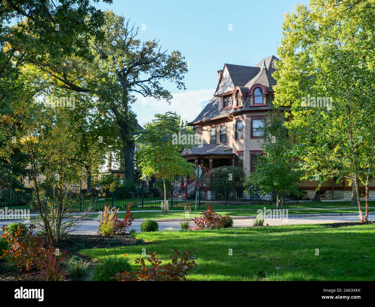 Distretto storico, Oak Park, Illinois. Corte di Elizabeth e Kenilworth Avène. Foto Stock