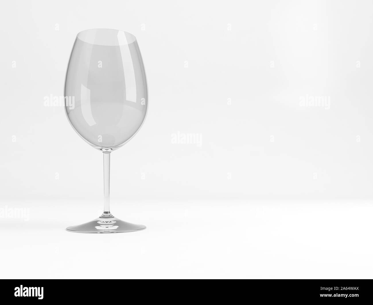 Vuoti di grandi dimensioni standard il vino rosso di Bordeaux di vetro con una morbida ombra si erge su sfondo bianco, rendering 3D illustrazione Foto Stock