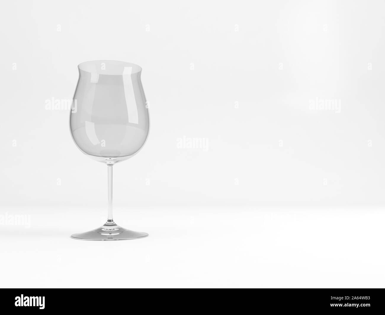 Standard vuote Borgogna il vino rosso di vetro con una morbida ombra si erge su sfondo bianco, rendering 3D illustrazione Foto Stock