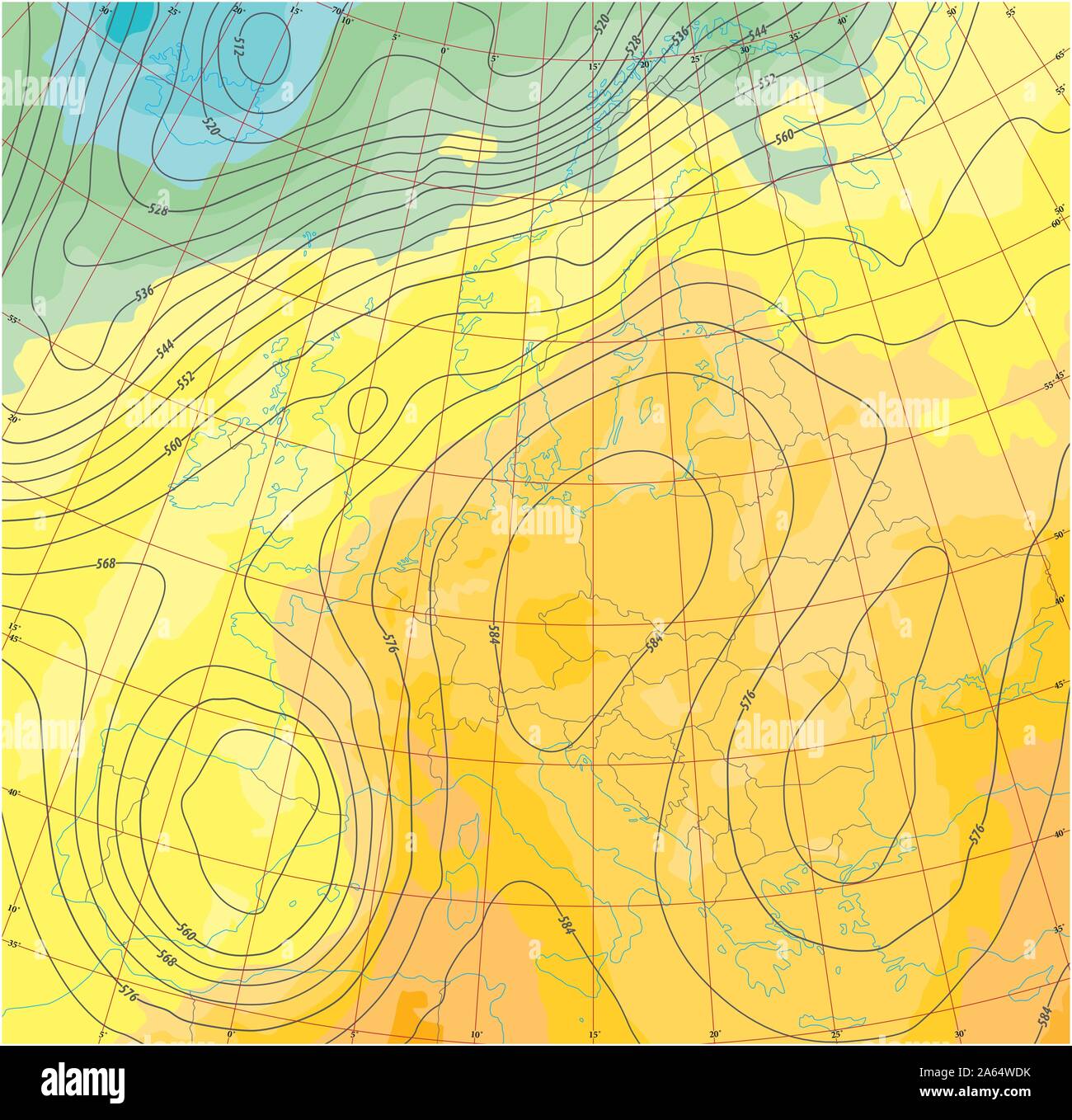 Fictional del clima e temperatura Mappa di Europa Illustrazione Vettoriale