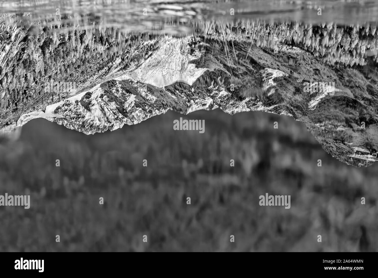 Riflessioni in un lago ghiacciato, Alpi Foto Stock