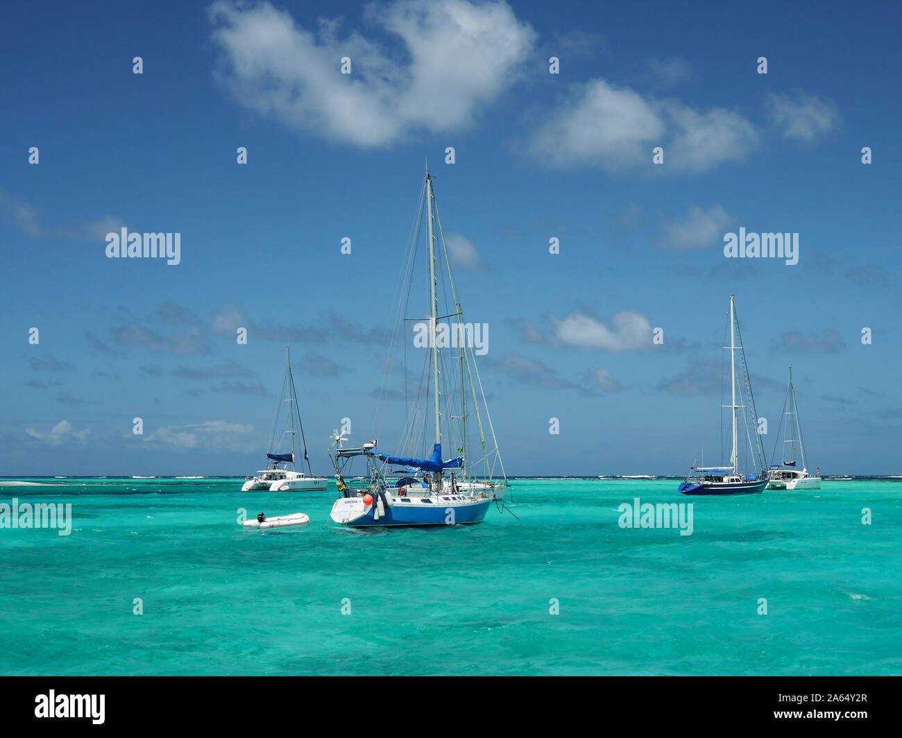 Yachts, Tobago Cays, Saint Vincent e Grenadine Foto Stock