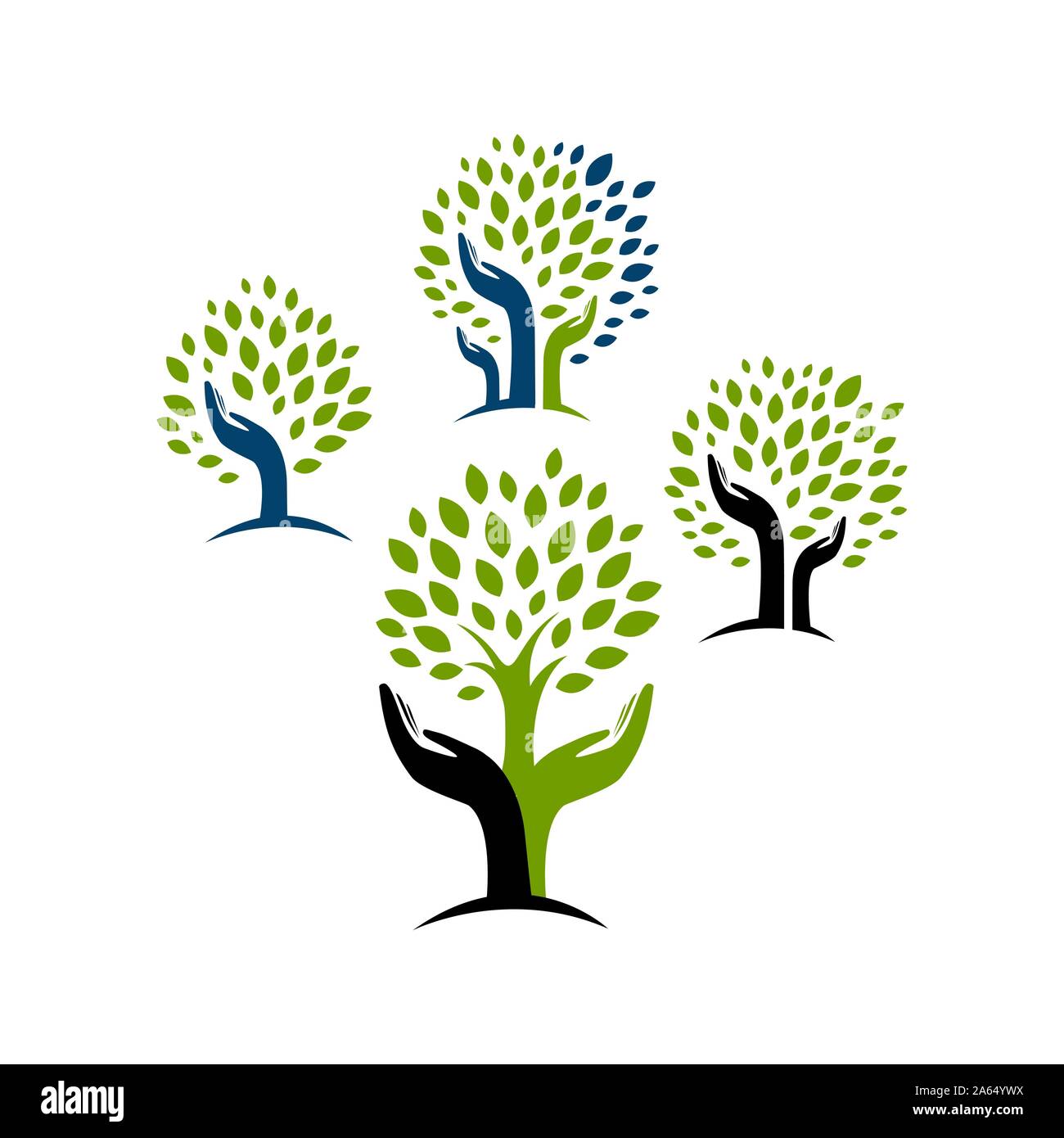 Eco mano verde albero vettore logo design concept ispirazione Illustrazione Vettoriale