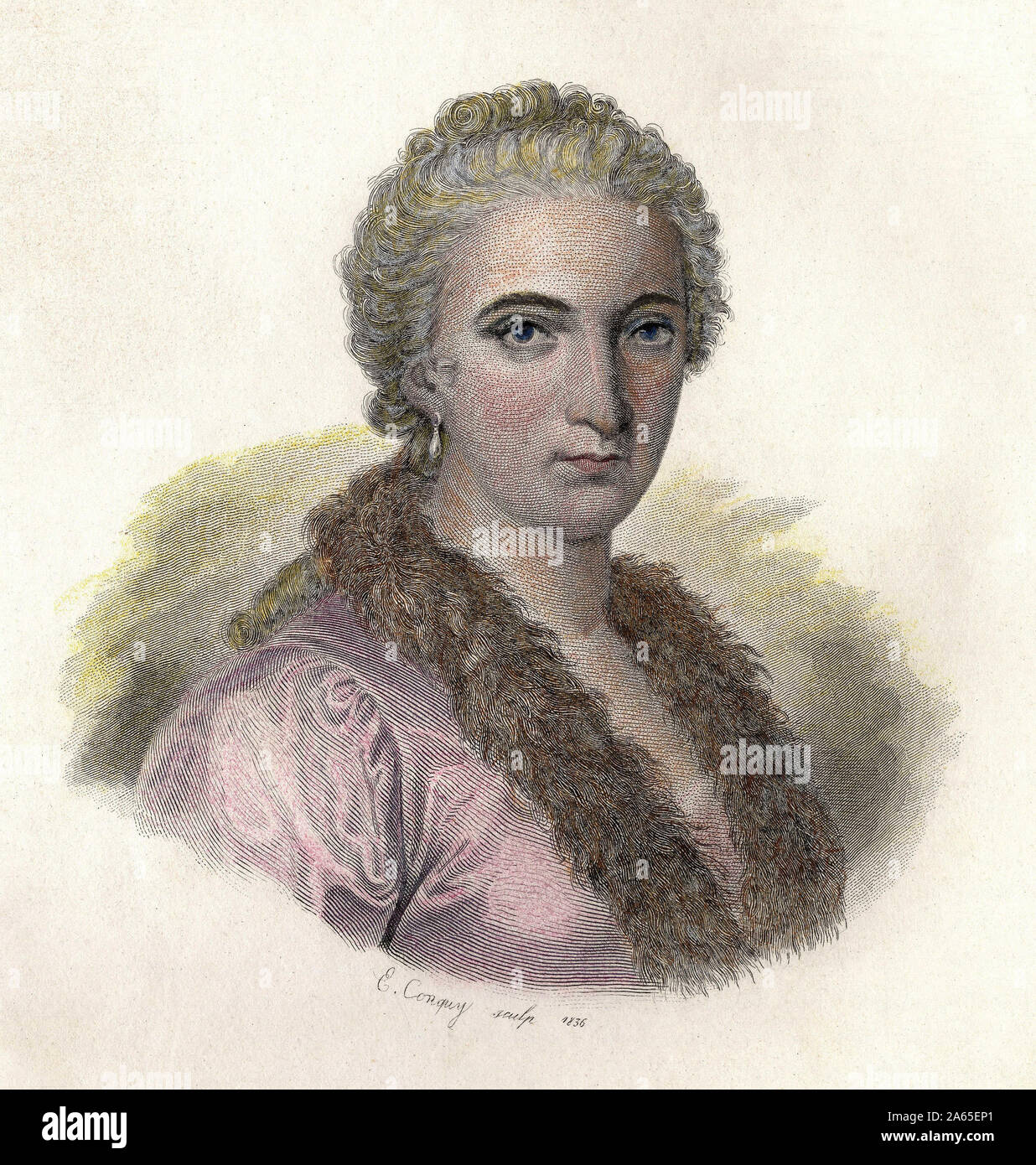 Portrait de Maria Gaetena Agnesi (1718-1799), philosophe, premiere femme mathematicienne italienne. in "Ritratti des Hommes Utiles', 1833-1836. Foto Stock