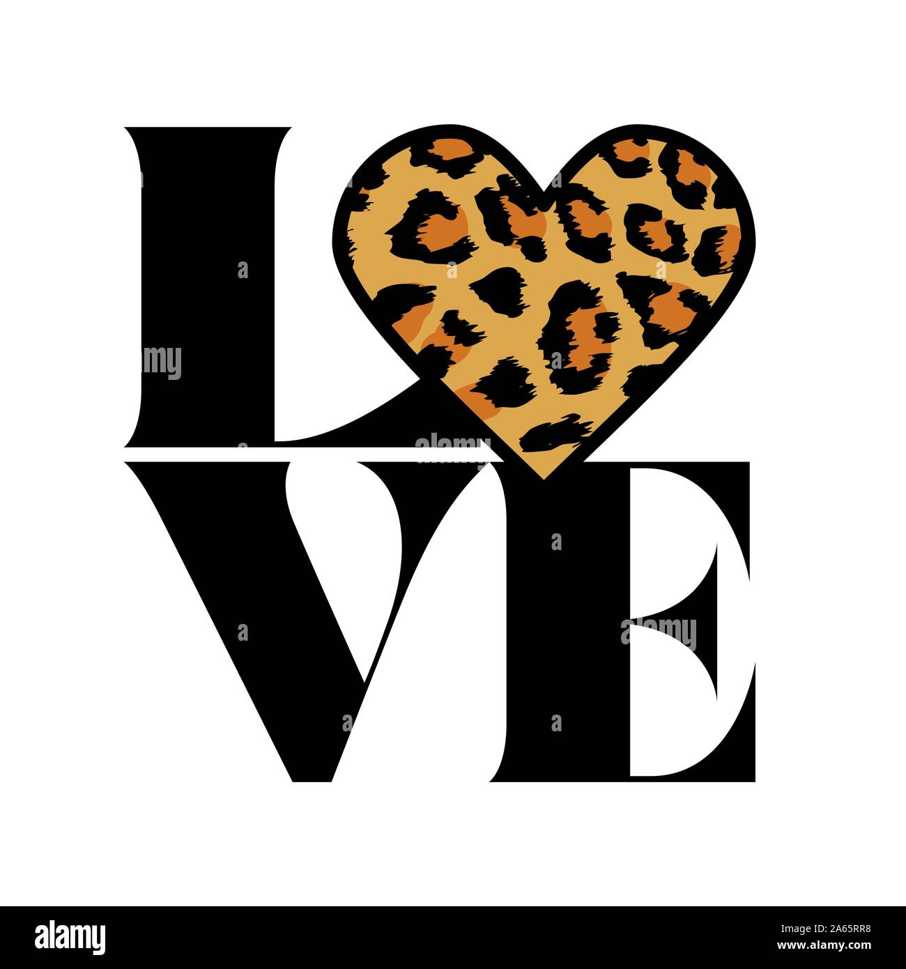 Amore testo con cuore di leopard. - Vettore divertenti dicendo. Buon per il rottame prenotazione, poster, tessili, doni, t shirts. Illustrazione Vettoriale