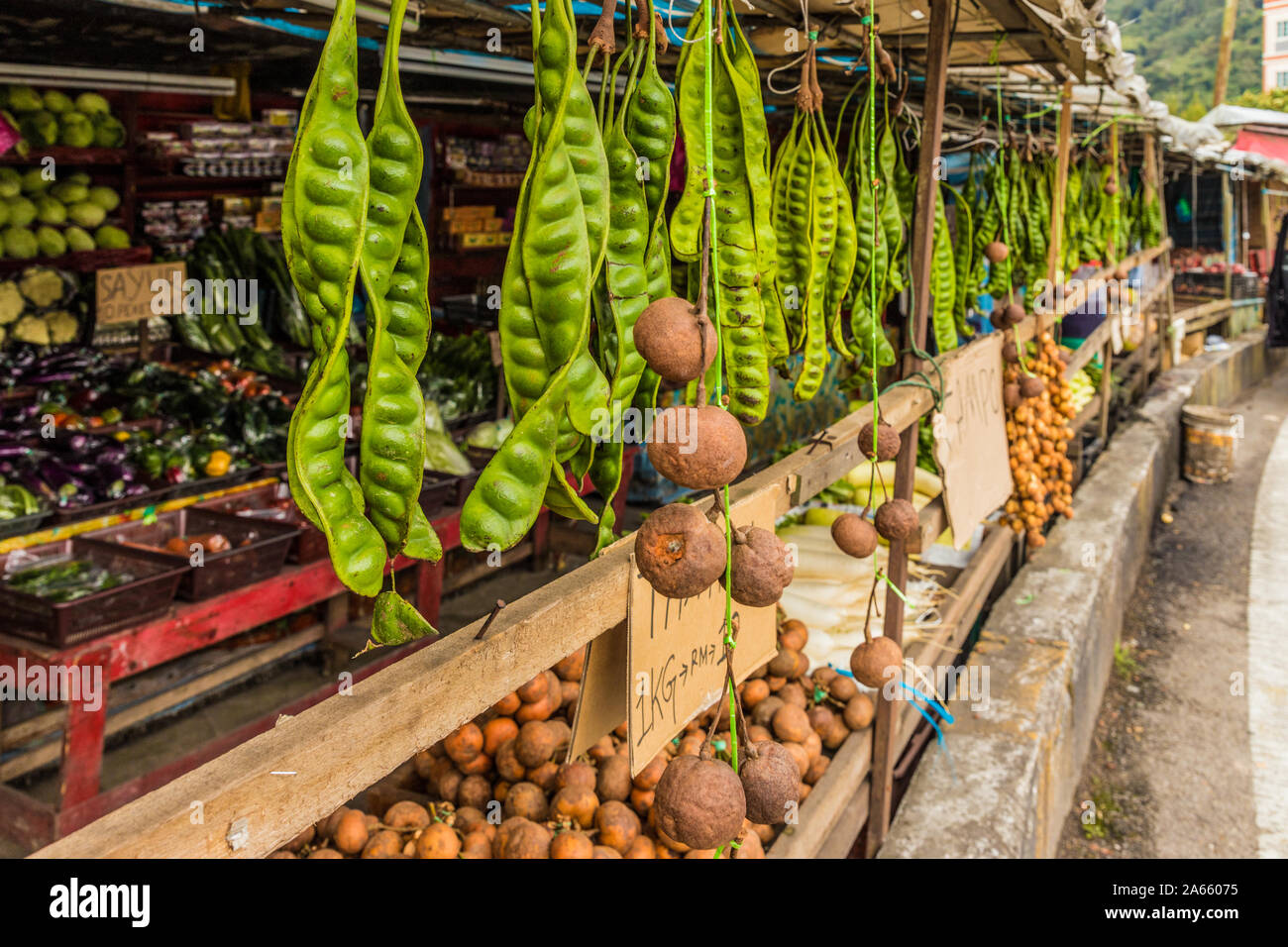 Cameron Highlands Malaysia. Il 10 marzo 2019. Una vista di un locale mercato ortofrutticolo in stallo il Kea Farm Mercato in Cameron Highlands Foto Stock
