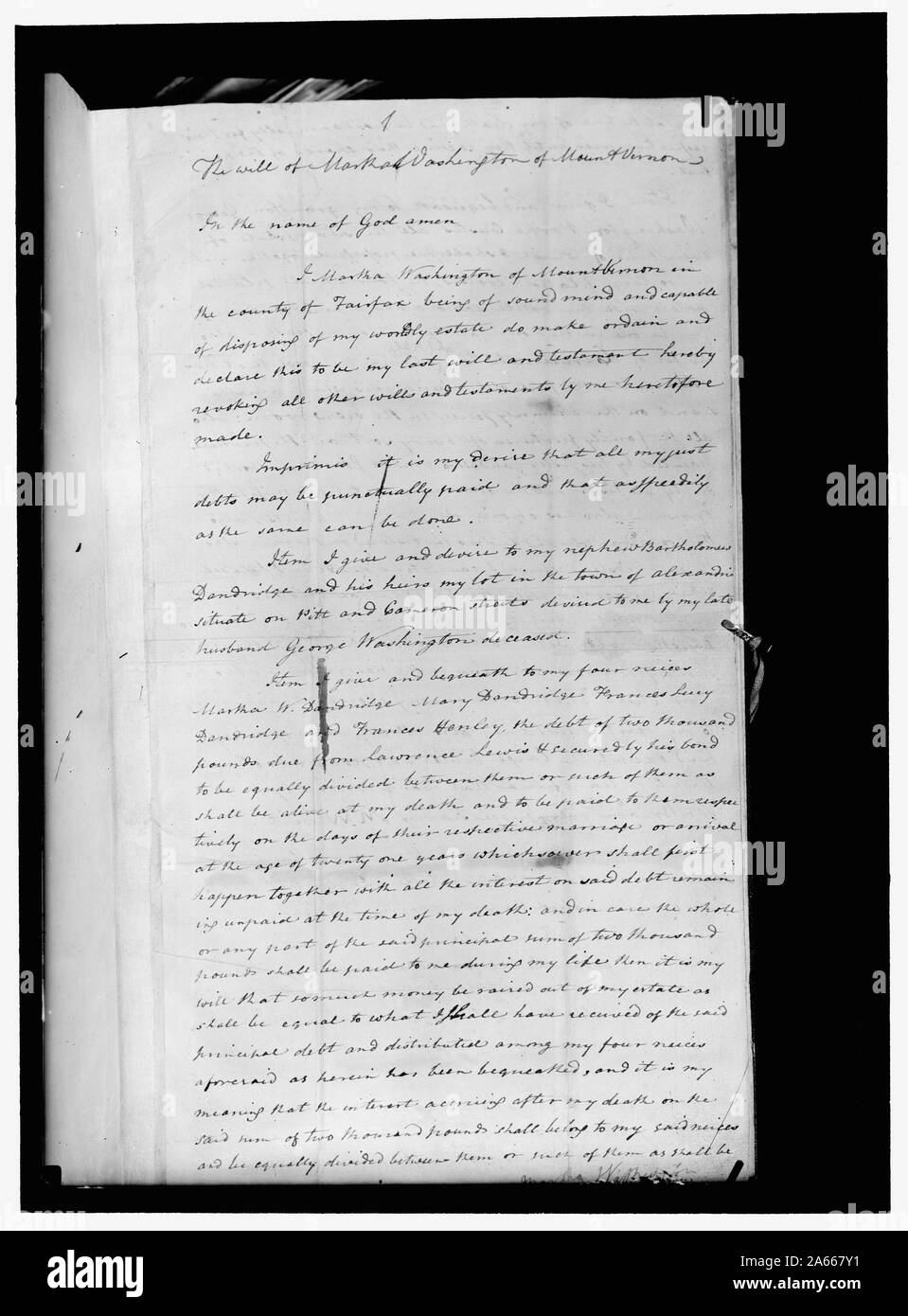 WASHINGTON, Martha. La sua volontà Foto Stock