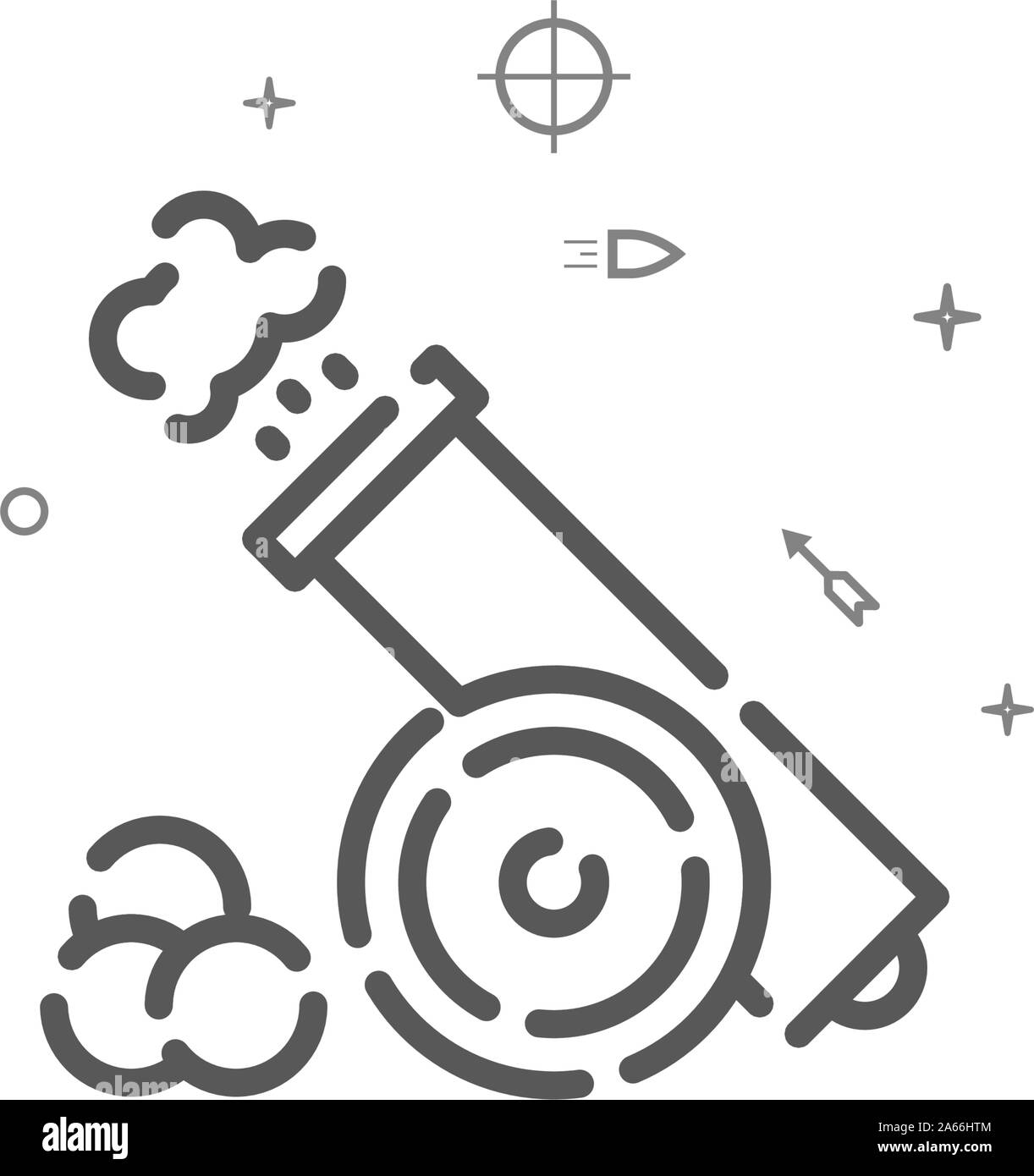 Il cannone con anime vettore semplice icona linea. Vintage simbolo della pistola, il pittogramma, segno. Sfondo chiaro. Corsa modificabile. Regolare il peso della linea. Illustrazione Vettoriale