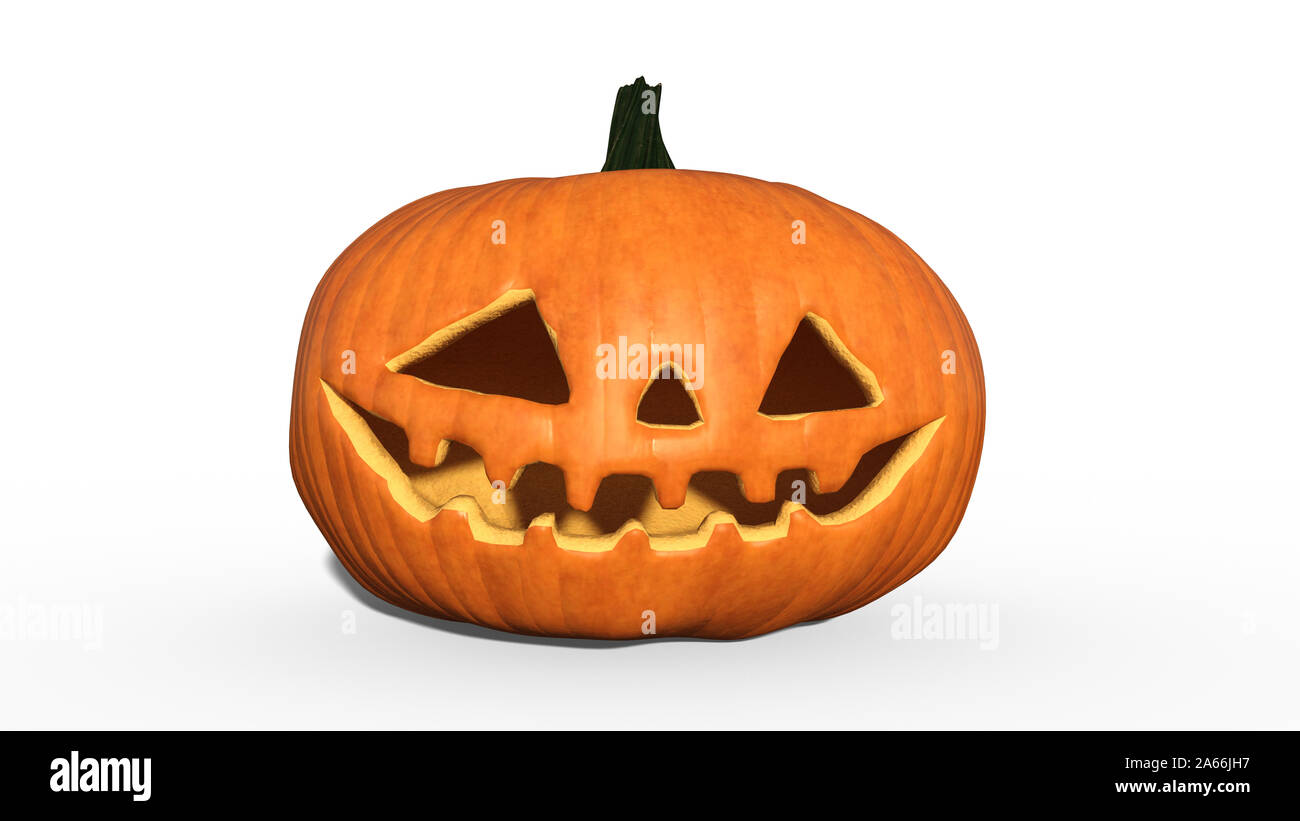 Ridendo di zucca di Halloween, scolpiti Jack O' Lanterna, decorazione vacanze isolati su sfondo bianco, rendering 3D Foto Stock