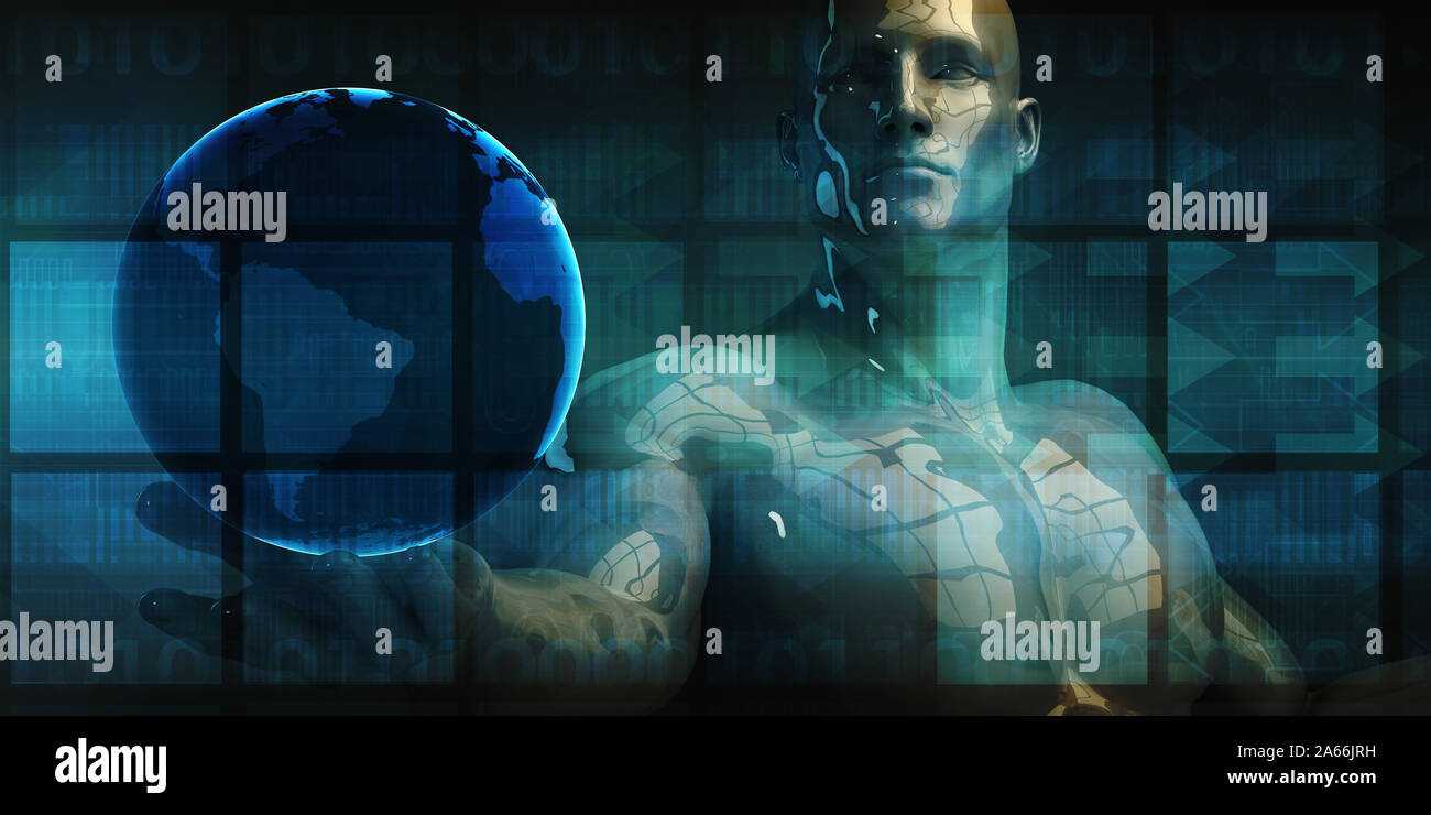 Imprenditore Azienda rete globale e dati di tutto il mondo Foto Stock