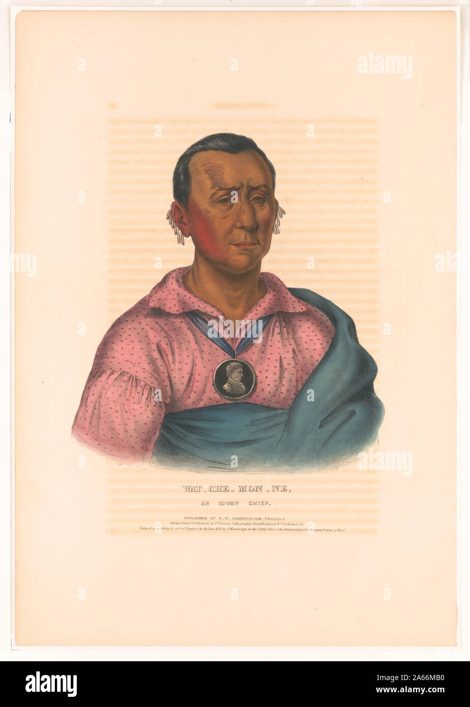 Wat-Che-Mon-Ne, un capo Ioway / A.H. ; Disegnato e stampato colorato all'I.T. Bowen litografica dell'Istituzione n. 94 Noce San Foto Stock