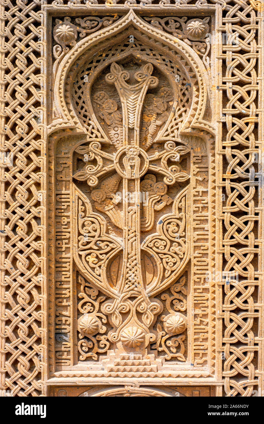 Khachars al Monastero di Geghard (Geghardavank), provincia di Kotayk, Armenia. Foto Stock